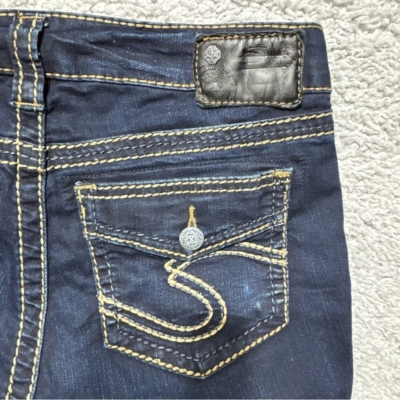 Silver Jeans Womens 27 Suki Mid Rise Super Skinny Dark Wash Big Stitch Denim - Picture 4 of 5